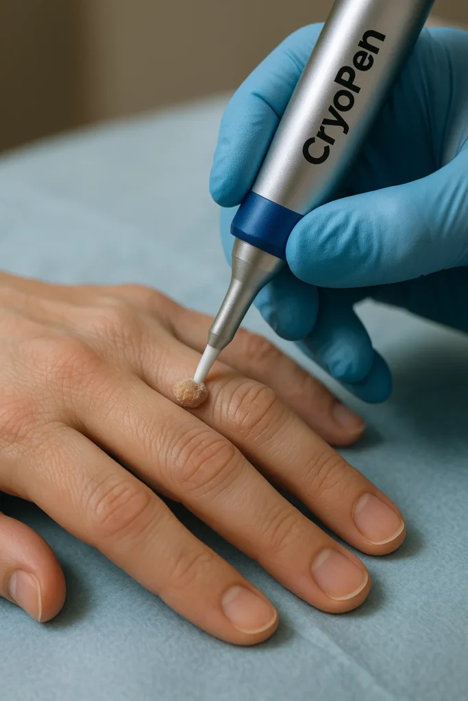 example of cryopen wart removal Uxbridge Moor treatment on a persons finger