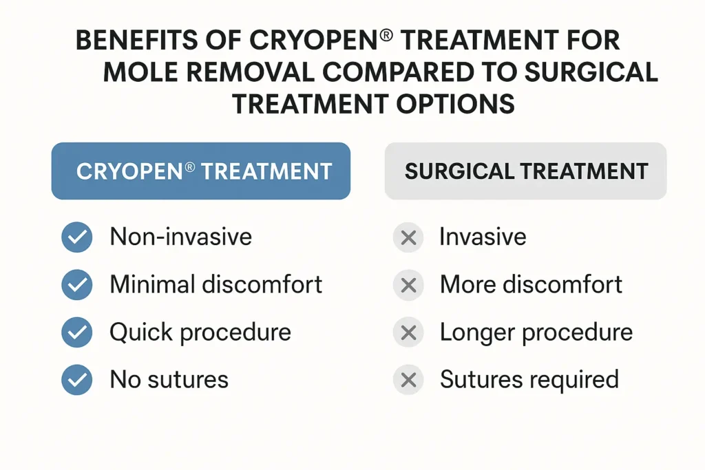 Table to show the benefits of getting moles removed Uxbridge Moor from LA LIPO
