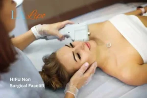 Woman having Hi-Fu to reduce wrinkles Uxbridge Moor.