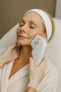 Woman receiving HIFU non surgical facelift treatment Uxbridge Moor
