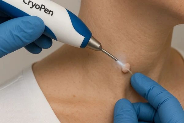 Person receiving cryotherapy Uxbridge Moor for skin tag removal