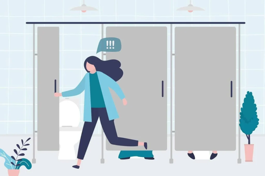 graphic of Urine incontinence Uxbridge Moor woman running to the toilet.