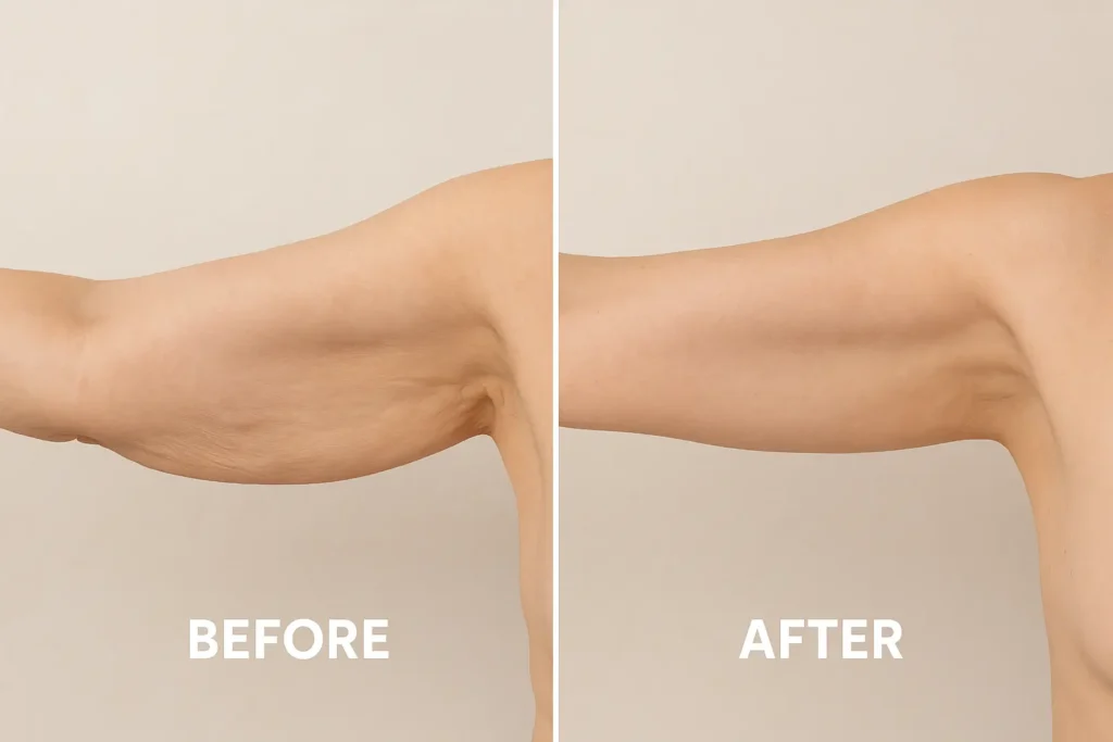 Picture of LA LIPO Uxbridge Moor before and after results of skin tightening treatment on the upper arms.